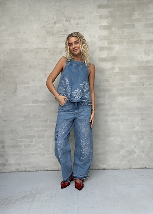 Broderie Anglaise denim top Light Blue Stone J1710 Ganni 